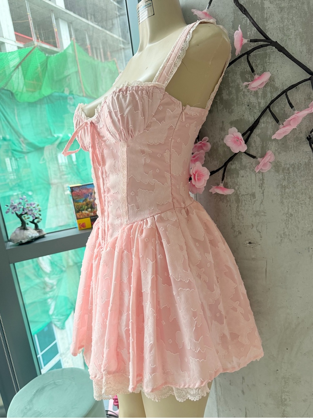 Delicate Pink Lace Babydoll Princess Mini Dress Size XS